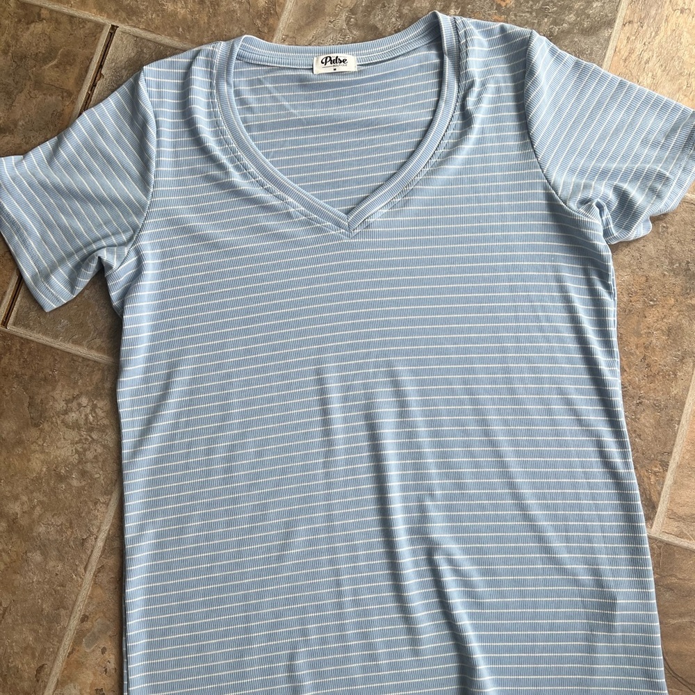 Pulse Blue Striped V-Neck T-Shirt